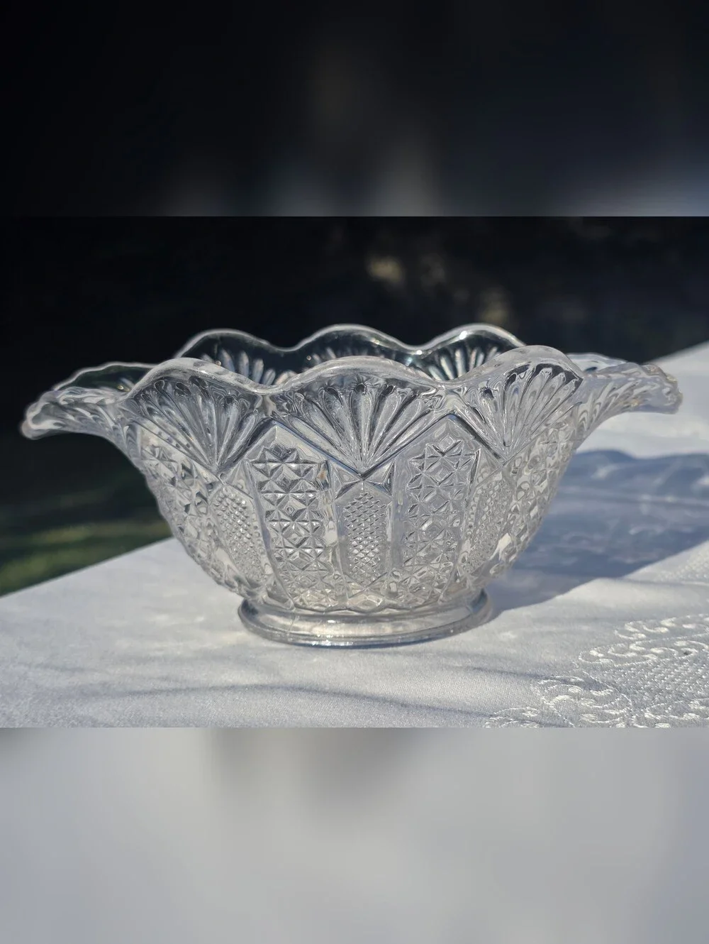 Antique EAPG US Glass Panama Berry Fruit Bowl Ruffled Clear 1904 Pristine